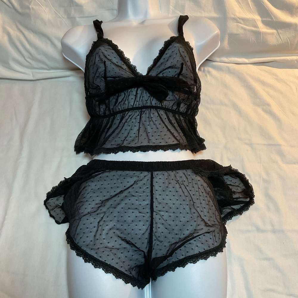 Adore Me Black Sheer Lace Chemise Set